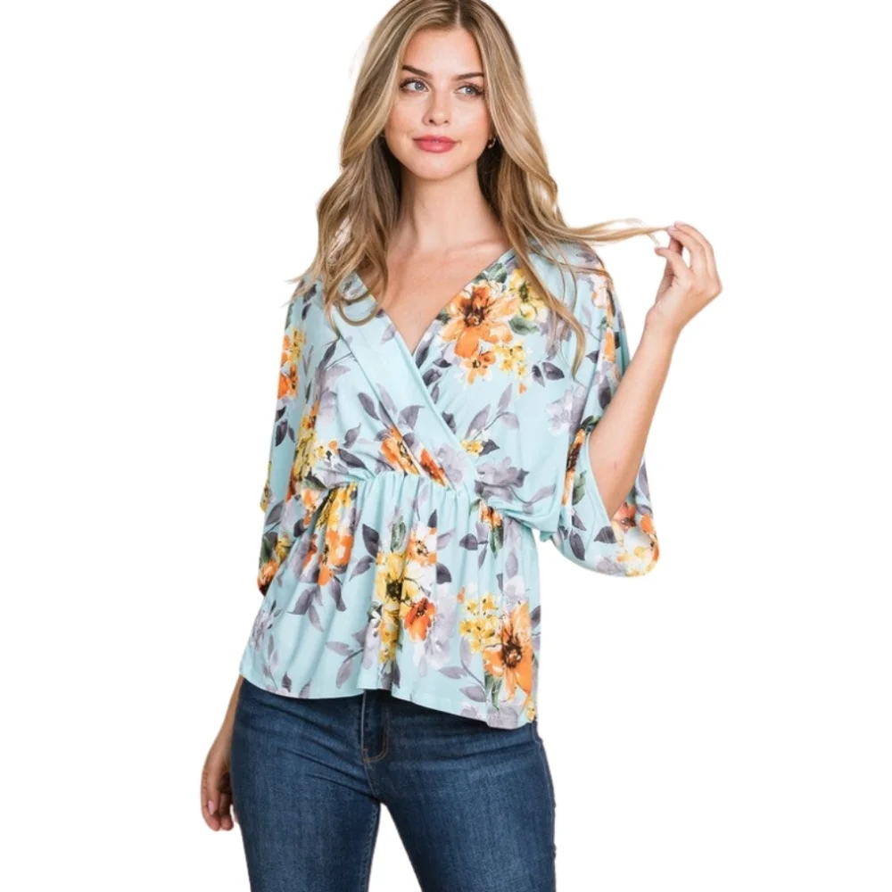 Sky Blue Floral Wrap Tunic - Picture 6 of 6